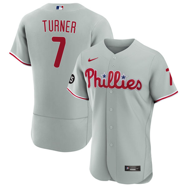 Mens Philadelphia Phillies #7 Trea Turner Nike Gray Road Flex base Player Jersey