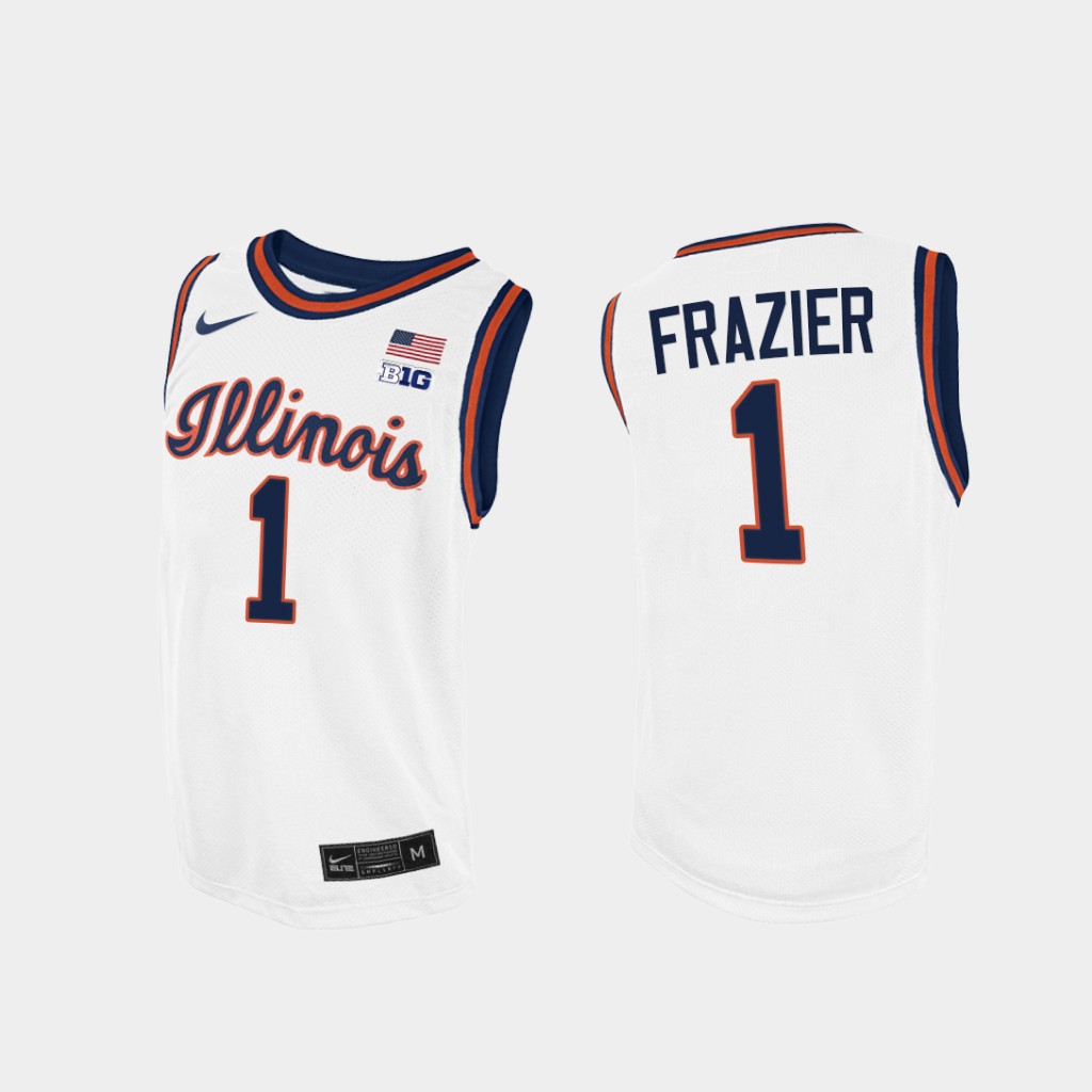 Men's Illinois Fighting Illini #1 Trent Frazier White Navy Nike Basketball Jersey