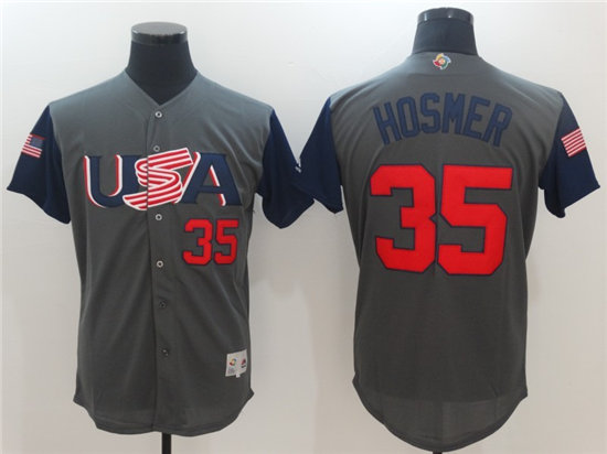Men's USA Baseball #35 Eric Hosmer Majestic Gray 2017 World Baseball Classic Stitched Authentic Jersey