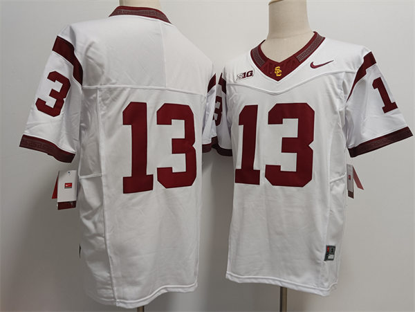 Men's USC Trojans #13 Caleb Williams 2024 BIG White Without Name College Football Game Jersey