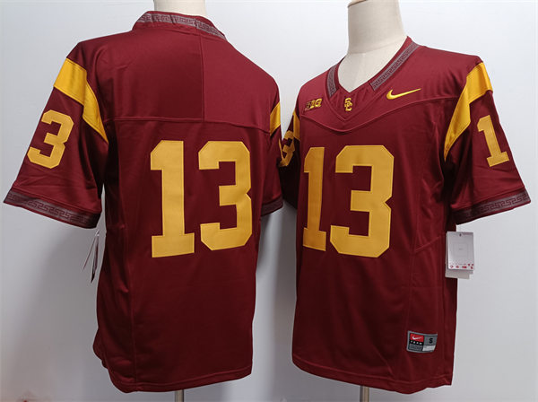 Men's USC Trojans #13 Caleb Williams 2024 BIG Cardinal Without Name College Football Game Jersey
