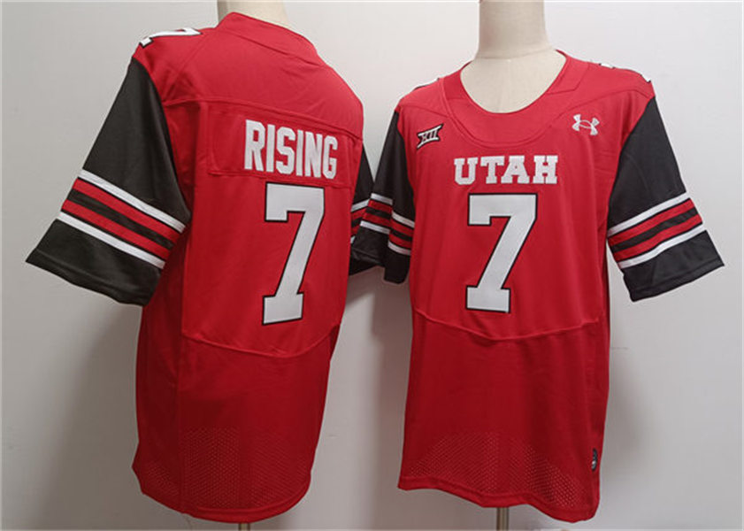 Mens  Utah Utes #7 Cameron Rising 2024 XII Red College Football Game Jersey