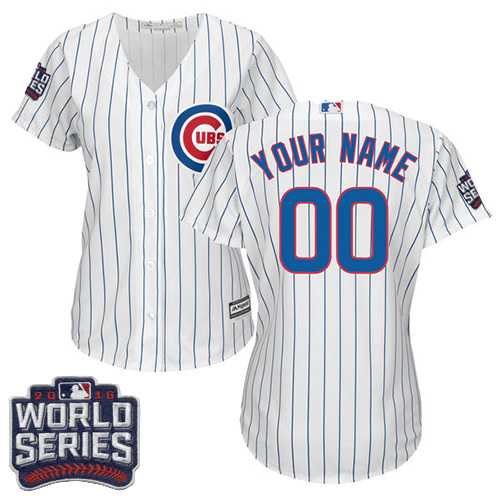 Women's Custom Chicago Cubs Majestic White 2016 World Series Bound Home Personal Cool Base Lady Baseball Jersey