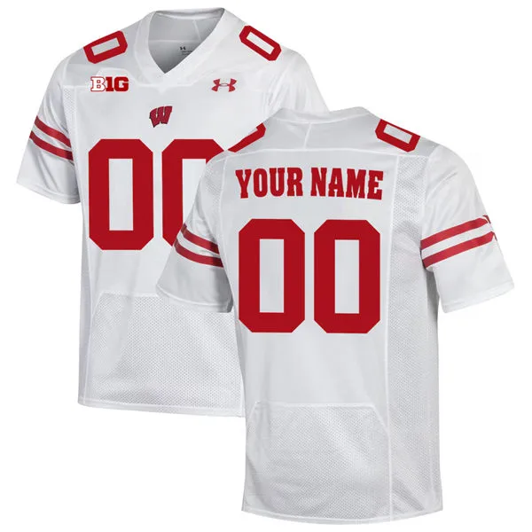 Wisconsin Badgers Custom White Under Armour Football Game Jersey