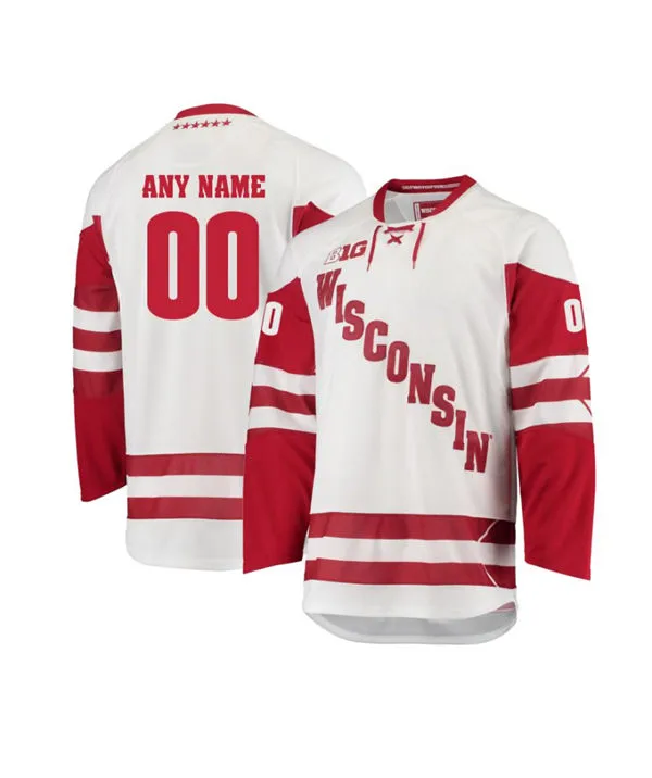 Wisconsin Badgers Custom White Hockey Game Jersey