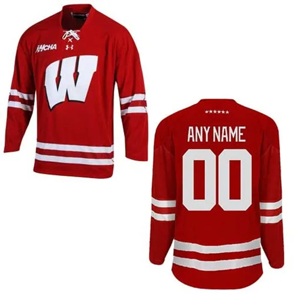 Wisconsin Badgers Custom WCHA Red Hockey Game Jersey
