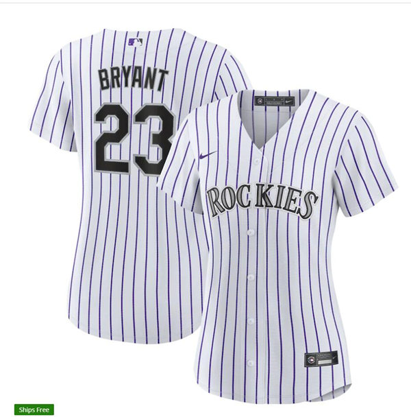 Womens Colorado Rockies #23 Kris Bryant Nike White Pinstripe Home CoolBase Jersey