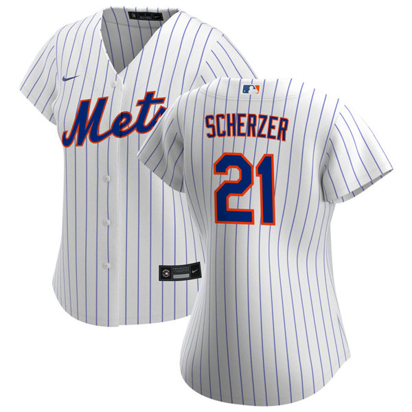 Womens New York Mets #21 Max Scherzer Nike White Pinstripe Home Jersey