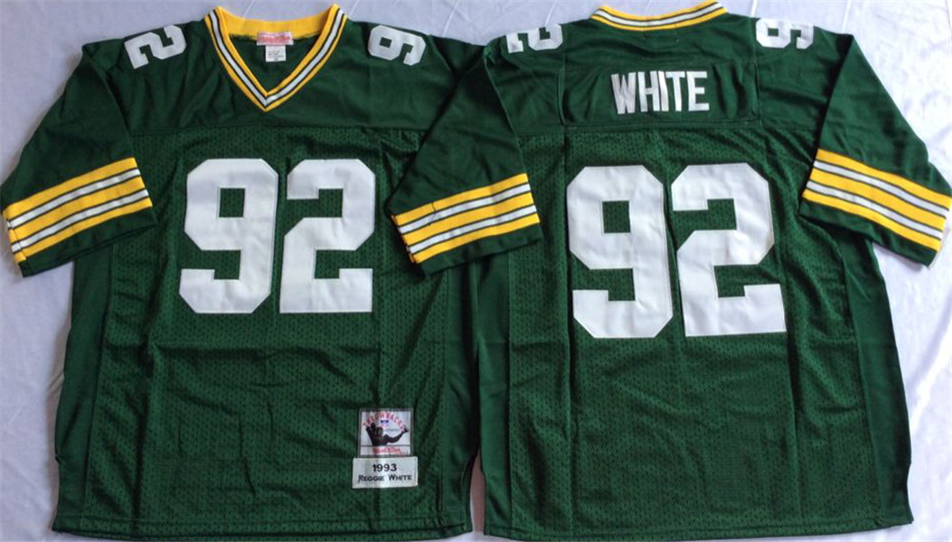 Mens Mitchell&Ness Green Bay Packers #92 Reggie White  Green 75TH Throwback Jersey