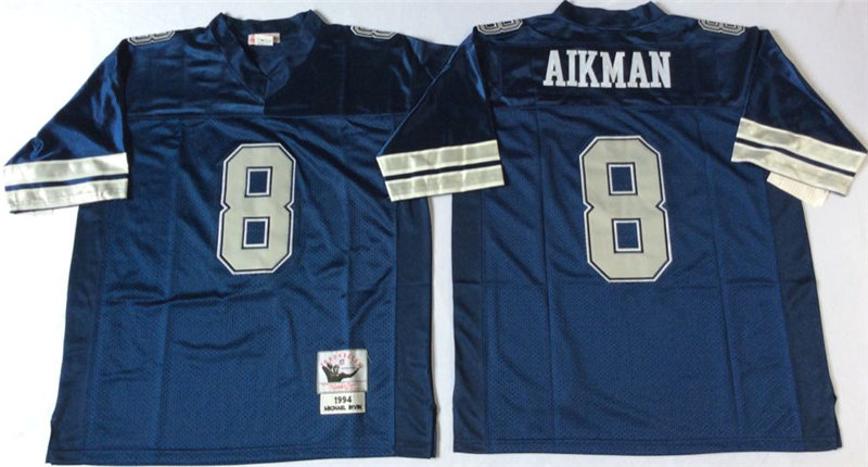 Dallas Cowboys #8 Troy Aikman Blue Throwback Jersey