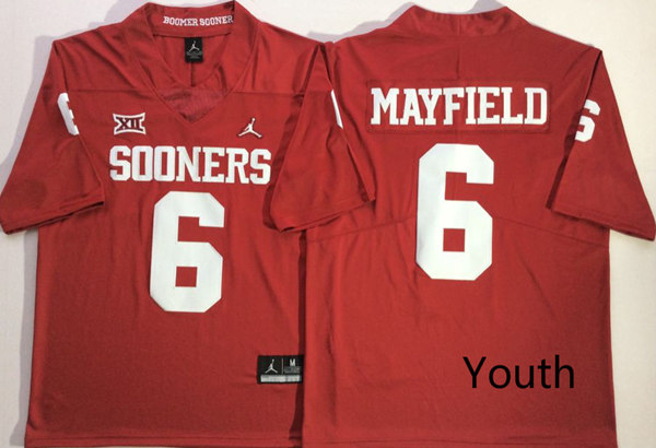 Youth Oklahoma Sooners #6 Baker Mayfield Jordan Brand Crimson College Football Jersey