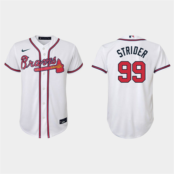 Youth Atlanta Braves #99 Spencer Strider Home White Stitched CoolBase Jersey