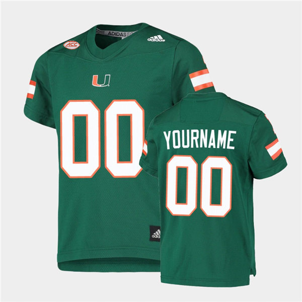 Mens Youth Miami Hurricanes Custom Adidas 2022 Green Football Game Jersey