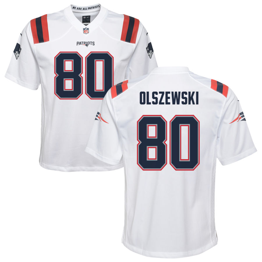 Mens New England Patriots #80 Gunner Olszewski Nike White Vapor Untouchable Limited Jersey 