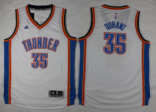 Kid's Oklahoma City Thunder #35 Kevin Durant Revolution 30 Swingman White Jersey