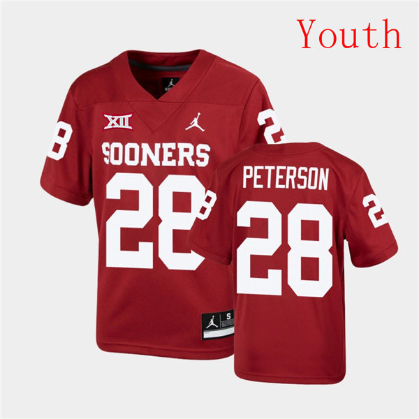 Youth Oklahoma Sooners #28 Adrian Peterson Jordan Brand Crimson College Football Jersey