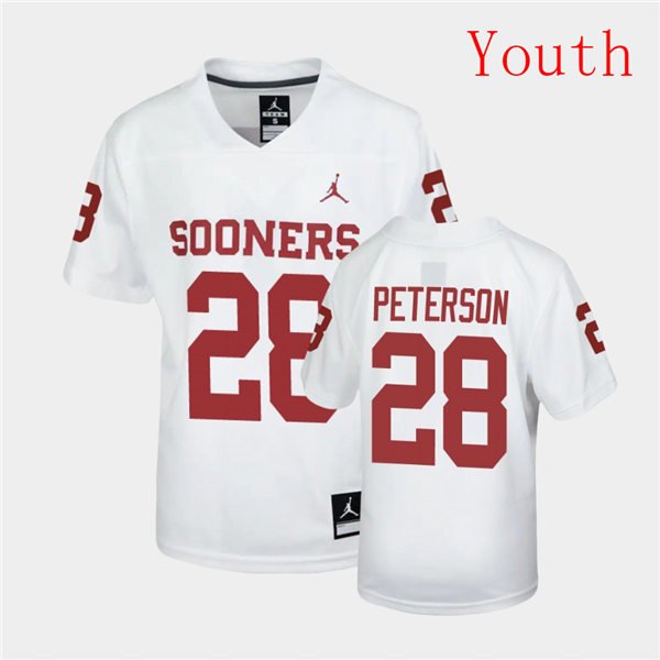 Youth Oklahoma Sooners #28 Adrian Peterson White Stitched NCAA Nike College Football Jersey