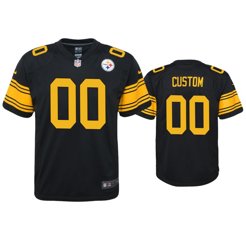 Youth Custom Pittsburgh Steelers Nike Black Color Rush Limted Kid's Personal Football Jersey