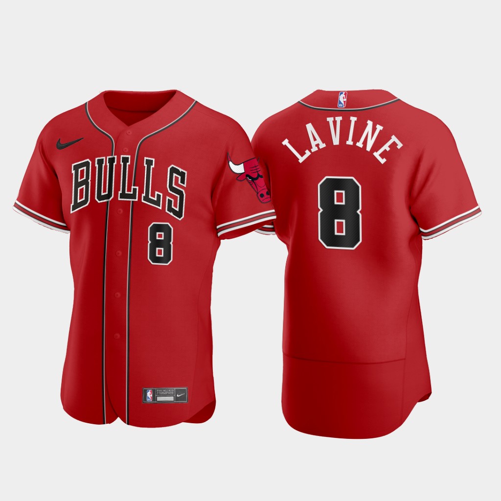 Mens Chicago Bulls #8 Zach LaVine Nike Red MLB Crossover Baseball Jersey