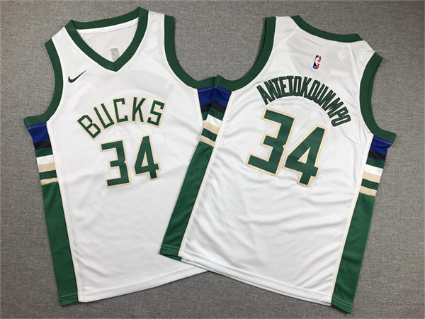 Youth Milwaukee Bucks #34 Giannis Antetokounmpo Nike White Association Edition Jersey