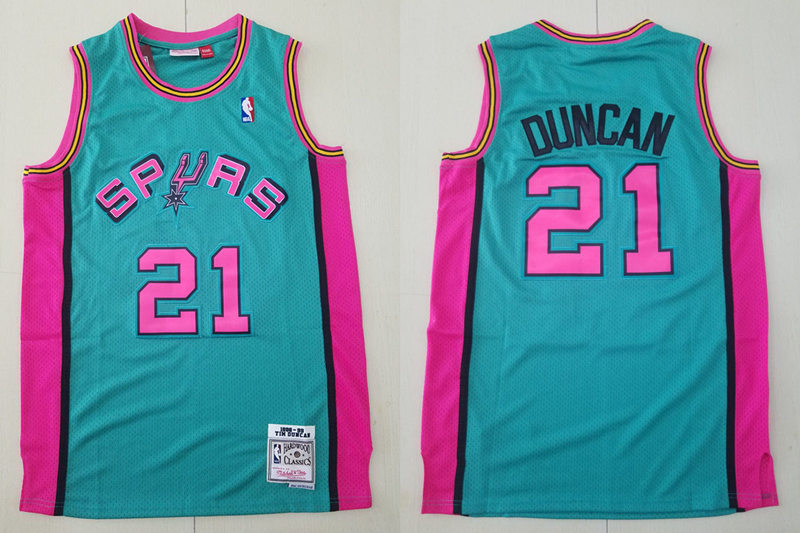 Mens San Antonio Spurs Retired Player #21 Tim Duncan Teal Mitchell & Ness 1998-99 Hardwood Classics Reload Jersey
