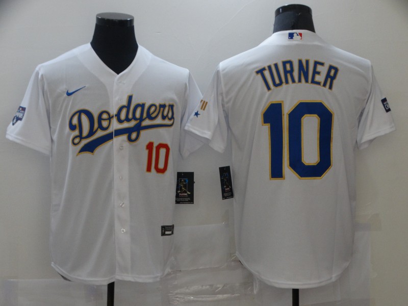Men's Los Angeles Dodgers #10 Justin Turner Nike White/Gold 2021 Gold Program Player Jersey