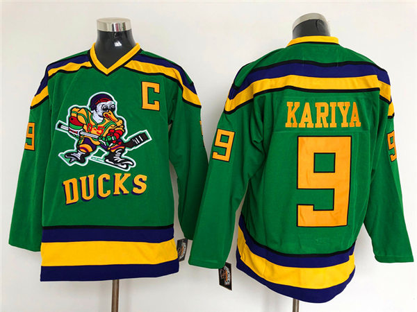 Men's Mighty Ducks Of Anaheim #9 Paul Kariya 1991-92 Green CCM Vintage Throwback Jersey