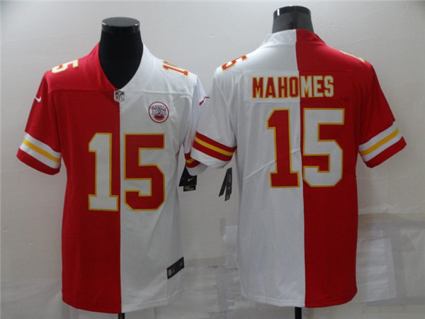 Mnes Kansas City Chiefs #15 Patrick Mahomes Nike Red White Split Two Tone Jersey