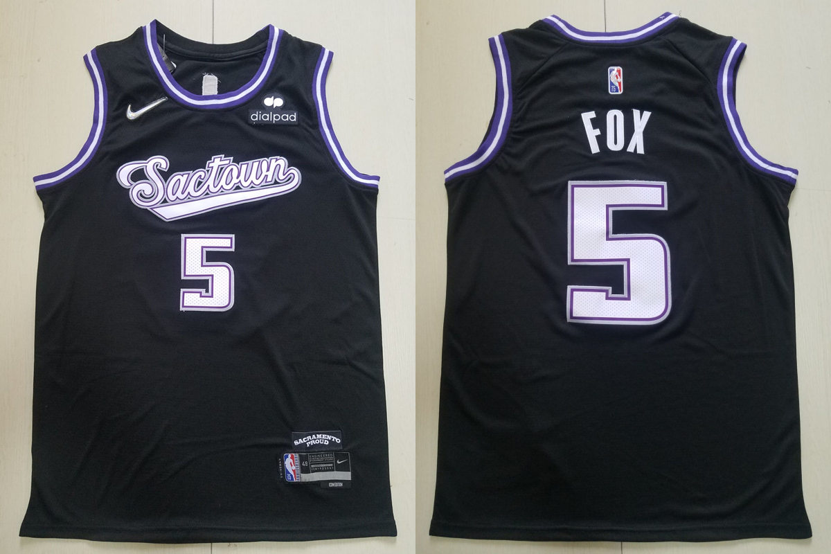 Mens Sacramento Kings #5 De'Aaron Fox Diamond Nike Black 2021-22 75th City Edition Jersey