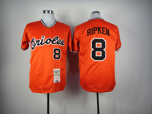 Men's Baltimore Orioles #8 Cal Ripken Cooperstown Throwback Orange  Jersey