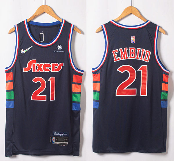 Mens Philadelphia 76ers #21 Joel Embiid Diamond Nike Navy NBA 75th 2021-22 City Edition Jersey