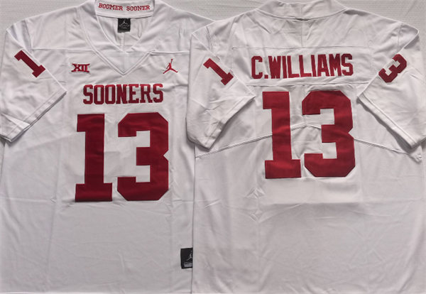 Mens Oklahoma Sooners #13 Caleb Williams White Jordan College Football Game Jersey