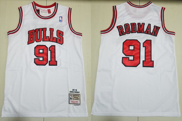 Men's Chicago Bulls #91 Dennis Rodman White Mitchell & Ness 1997-98 Hardwood Classics Throwback Jersey