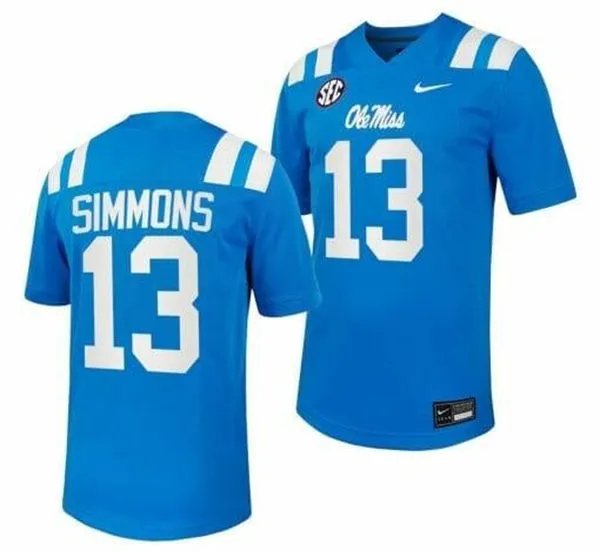 Ole Miss Rebels #13 Austin Simmons Blue College Football Game Jersey