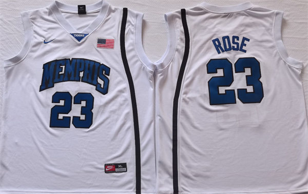 Mens Memphis Tigers #23 Derrick Rose 2008 Nike White College Basketball Jersey