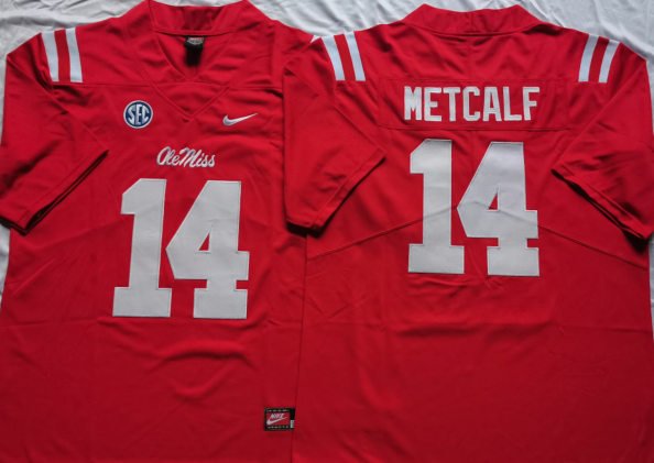 Mens Ole Miss Rebels #14 DK METCALF Nike Red College Football Game Jersey