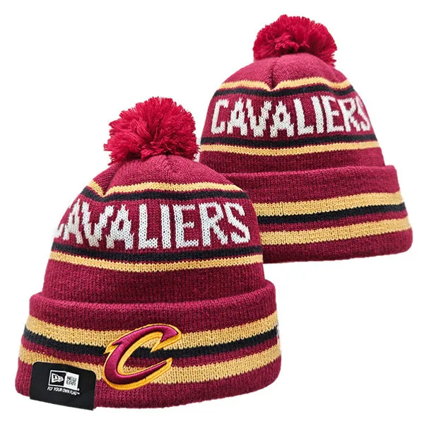 NBA Cleveland Cavaliers Burgundy White Cuffed Pom Knit Hat YD2503212
