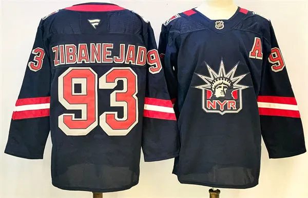 Mens New York Rangers #93 Mika Zibanejad Navy Fanatics 2020-21 NHL REVERSE RETRO JERSEYS