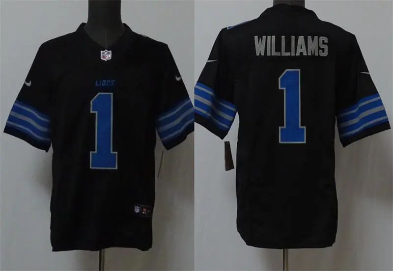 Mens Detroit Lions #1 Jameson Williams  Nike 2025 Black 2nd Alternate Vapor F.U.S.E. Limited Jersey