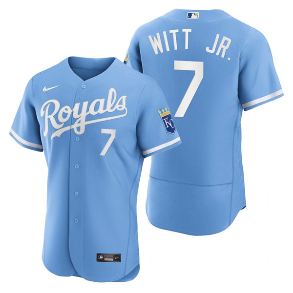 Mens Kansas City Royals #7 Bobby Witt Jr. Nike 2022 Light Blue Alternate FlexBase Player Jersey