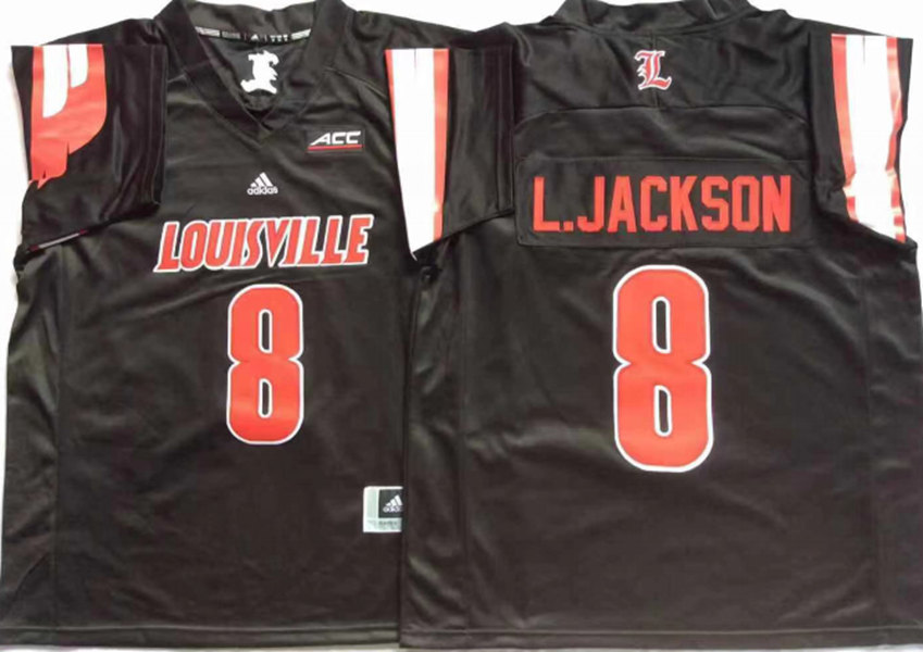Men's Louisville Cardinals #8 Lamar Jackson Black Stitched College Football adidas NCAA Jersey