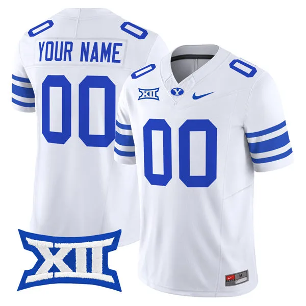 BYU Cougars Custom Nike 2025 XII White Royal Ncaa College Football Jersey