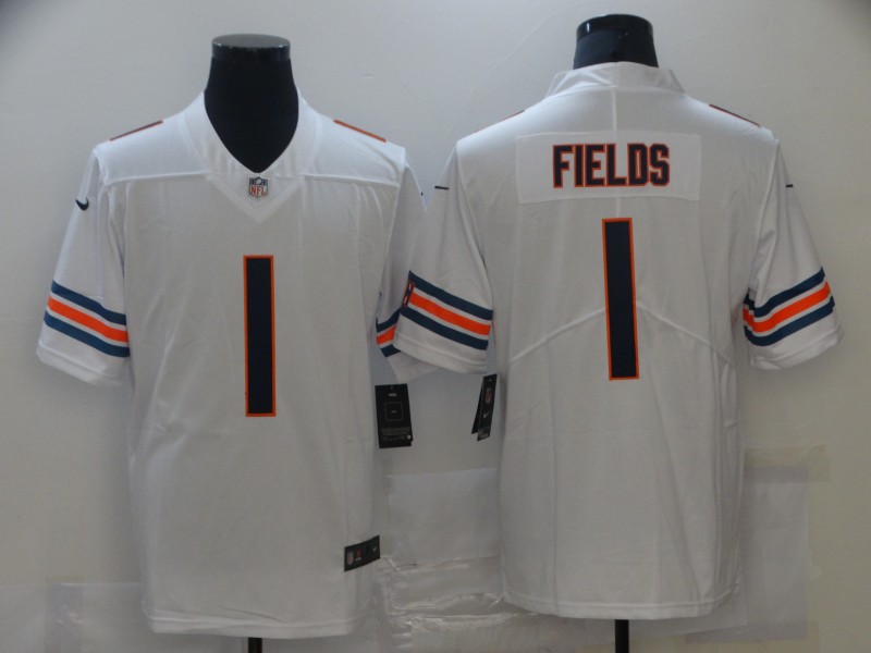 Men's Chicago Bears #1 Justin Fields Nike White Vapor Limited Footbll  Jersey