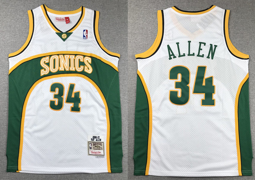 Men's Seattle Supersonics #34 Ray Allen 2006-07 White Throwback Jersey