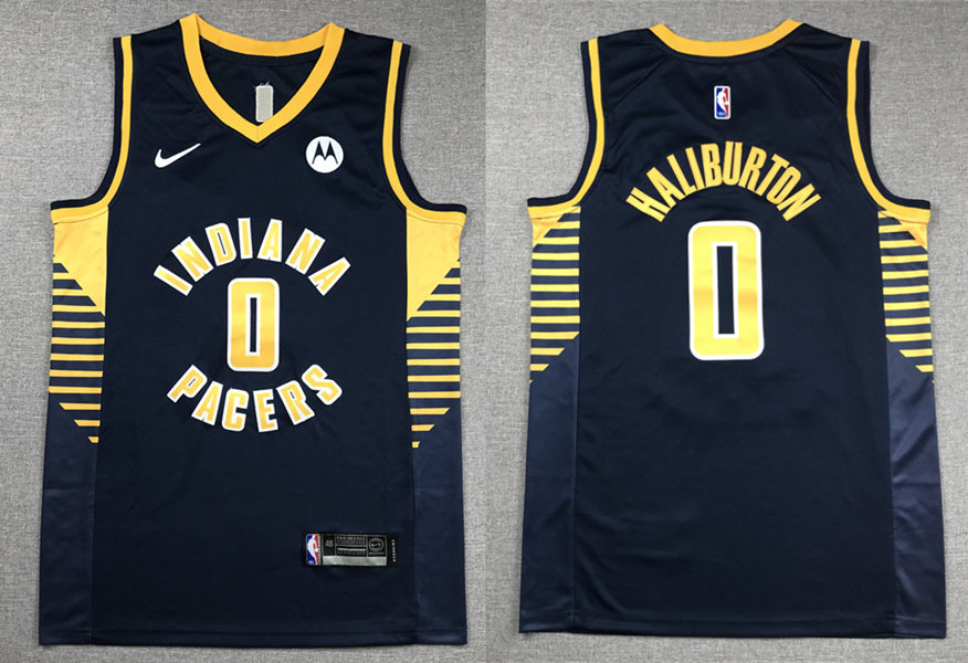 Mens Indiana Pacers #0 Tyrese Haliburton Navy Diamond Badge Icon Edition Jersey