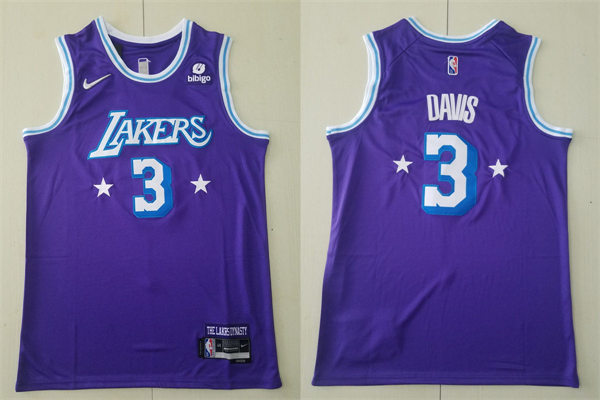 Mens Los Angeles Lakers #3 Anthony Davis Nike Purple 2021-22 Stitched City Edition Jersey
