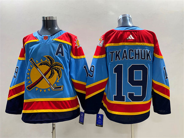 Men's Florida Panthers #19 Matthew Tkachuk Light blue 2022 Reverse Retro Primegreen Jersey