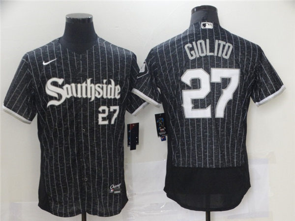 Men's Chicago White Sox #27 Lucas Giolito Stitched Nike Black 2021 MLB FlexBase City Connect Jersey