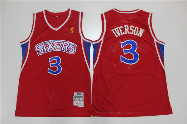 Men's Philadelphia 76ers #3 Allen Iverson Red Mitchell & Ness 1996-97 Hardwood Classics Jersey