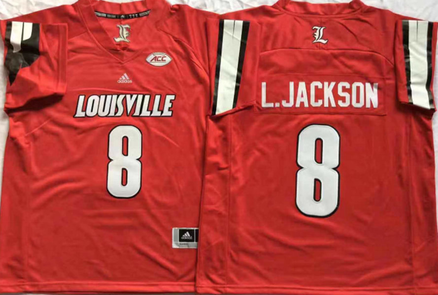 Men's Louisville Cardinals #8 Lamar Jackson Red Stitched College Football adidas NCAA Jersey